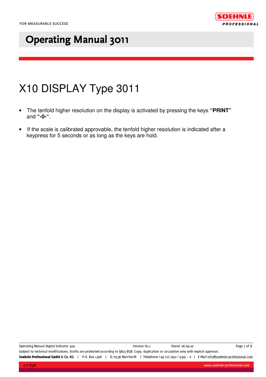 Soehnle 3011 manual X10 Display Type 