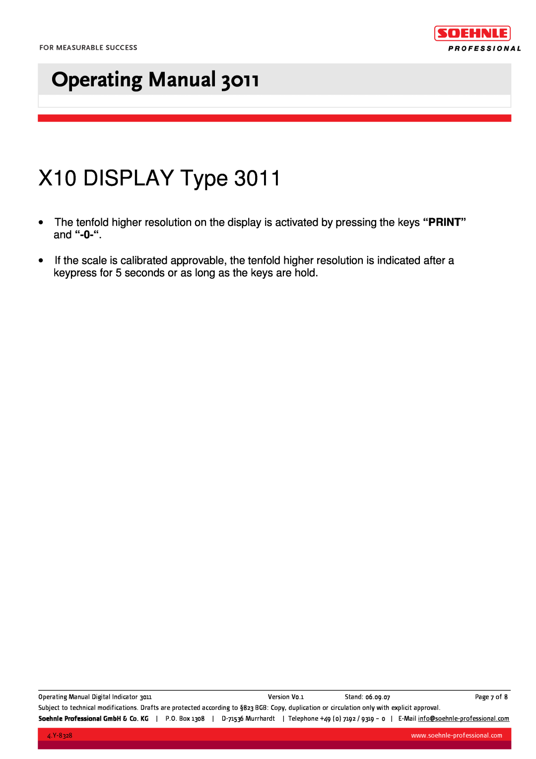 Soehnle 3011 manual X10 DISPLAY Type, Operating Manual 