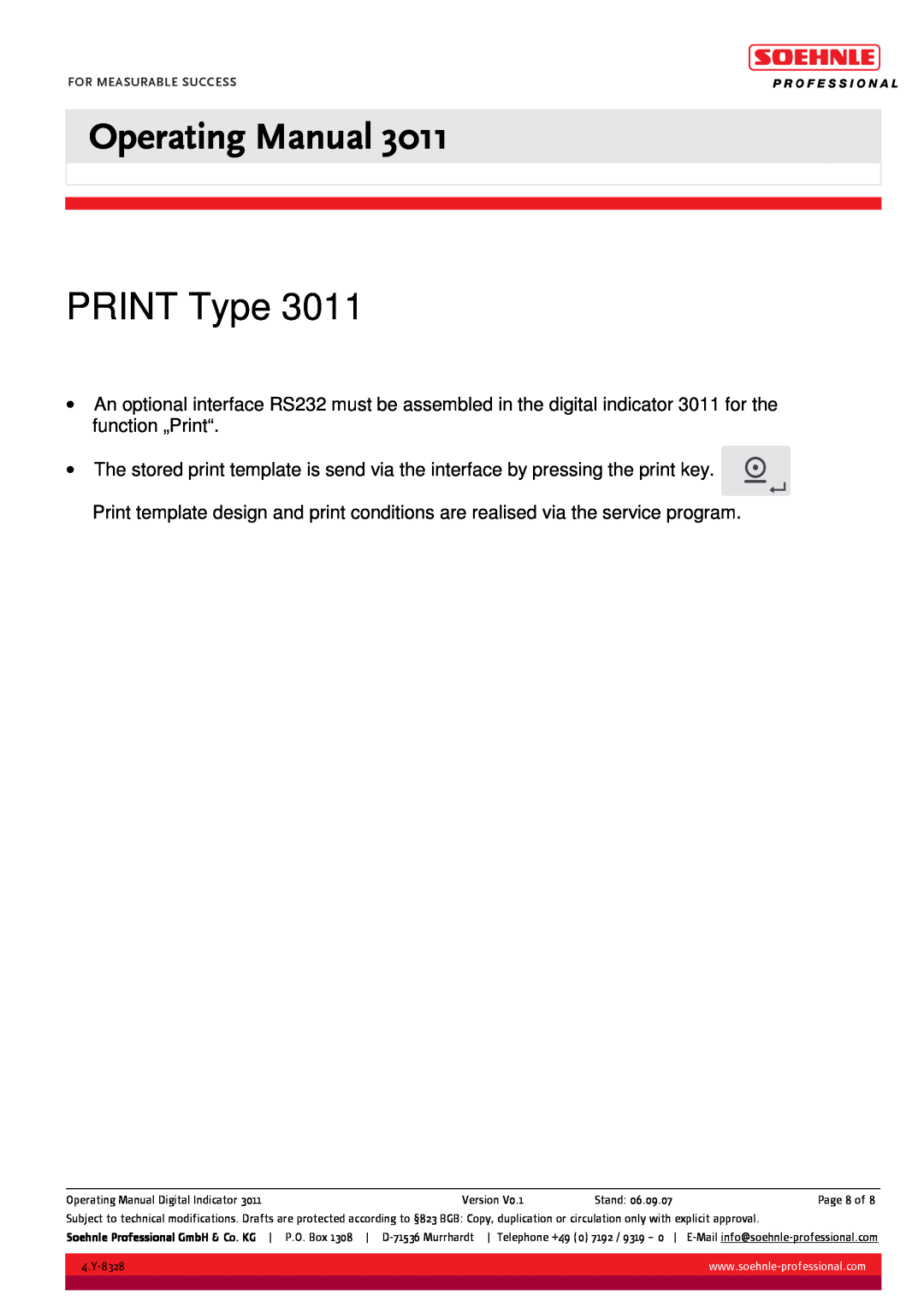 Soehnle 3011 manual PRINT Type, Operating Manual 