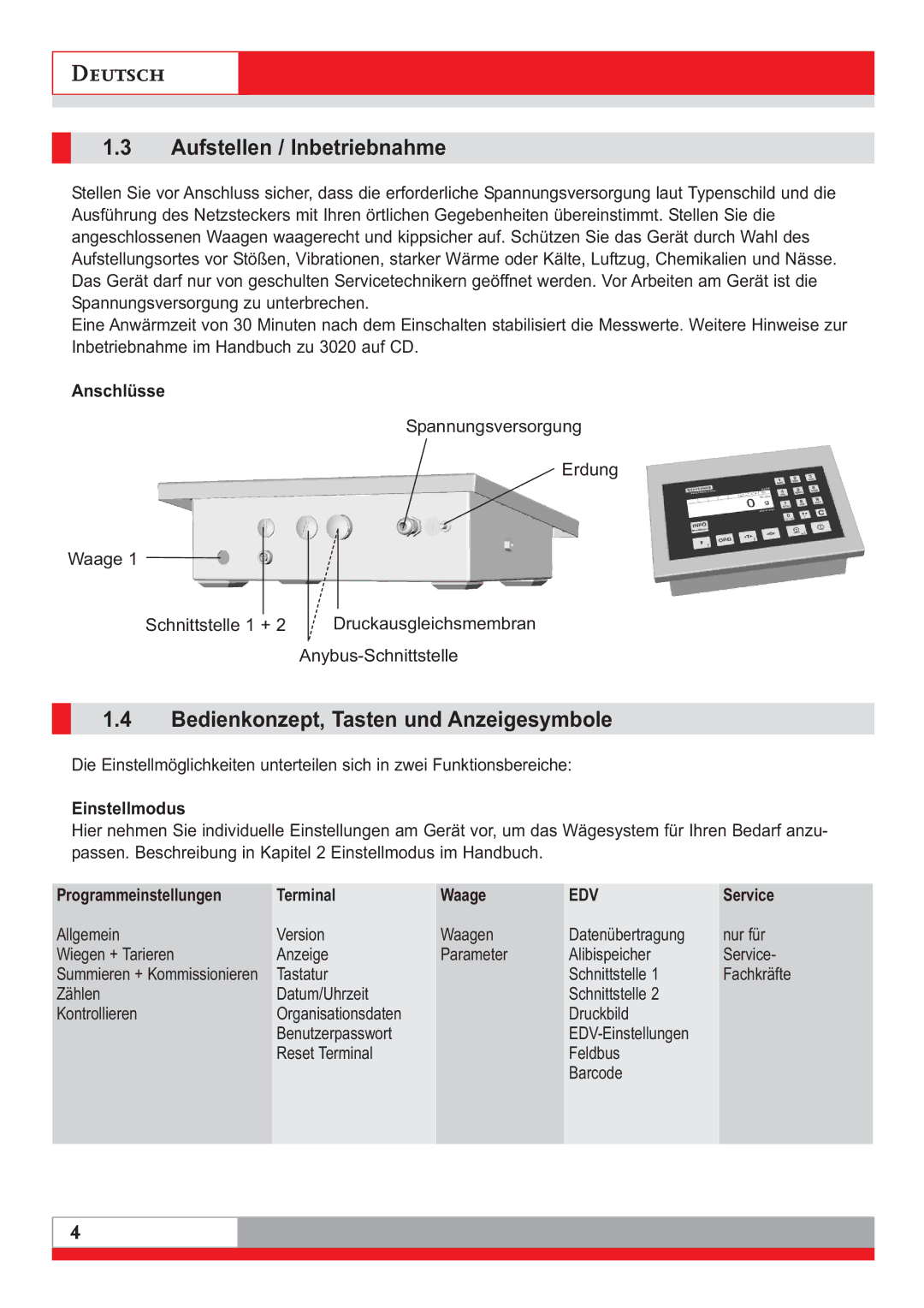 Soehnle 3020 manual Aufstellen / Inbetriebnahme, Bedienkonzept, Tasten und Anzeigesymbole 