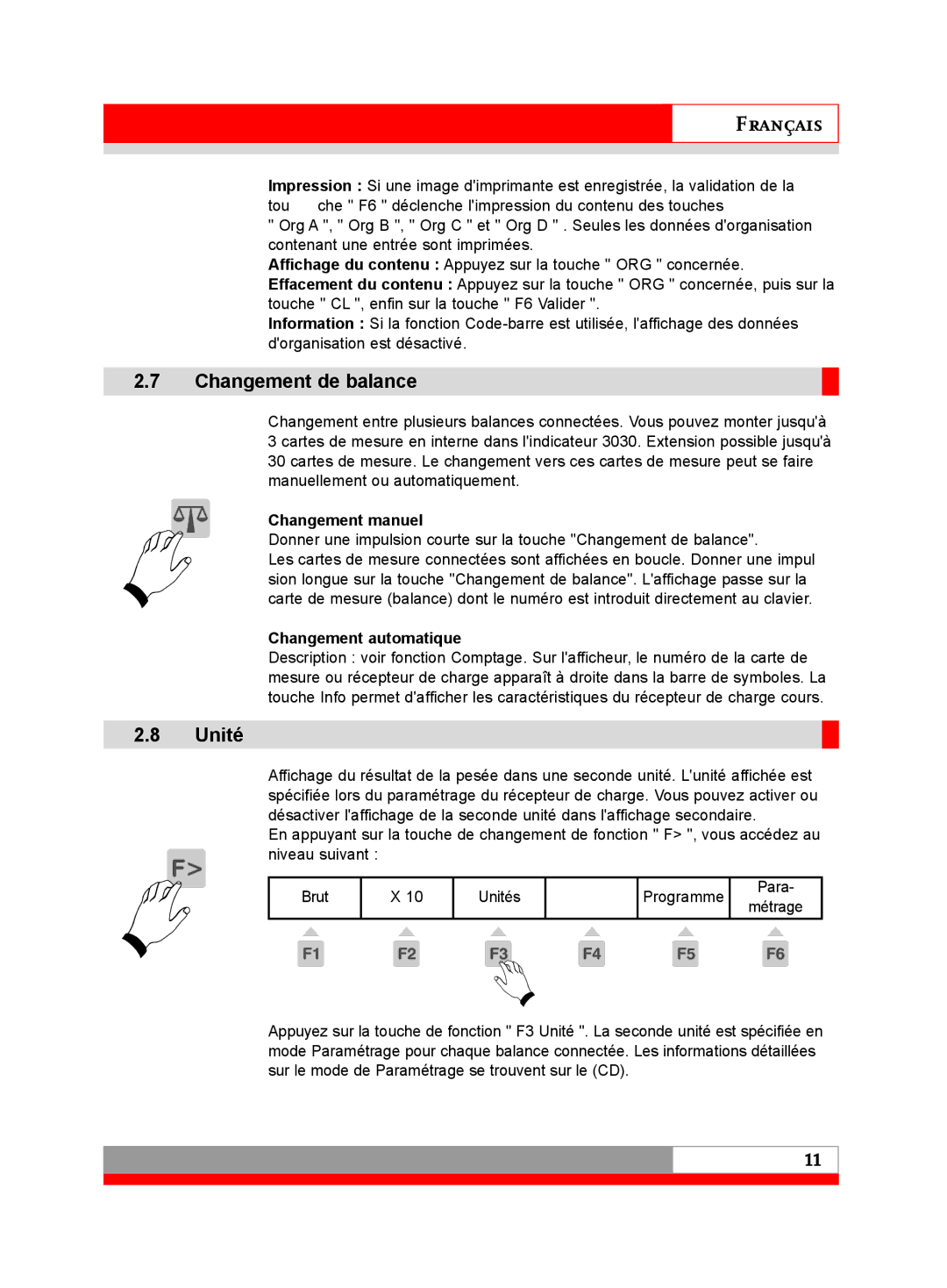 Soehnle 3030 manual Changement de balance, Unité, Changement manuel, Changement automatique 