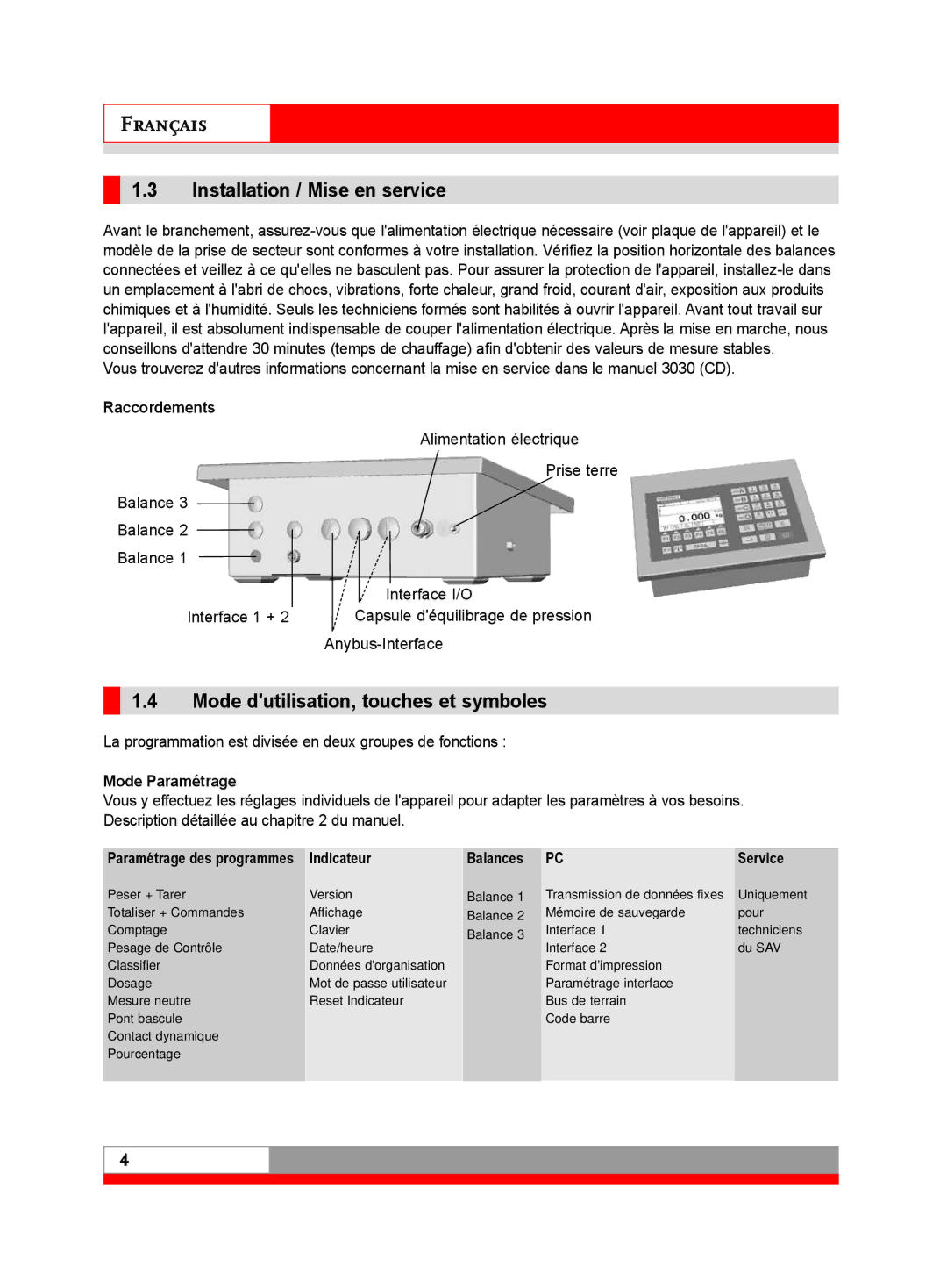 Soehnle 3030 manual Installation / Mise en service, Mode dutilisation, touches et symboles 