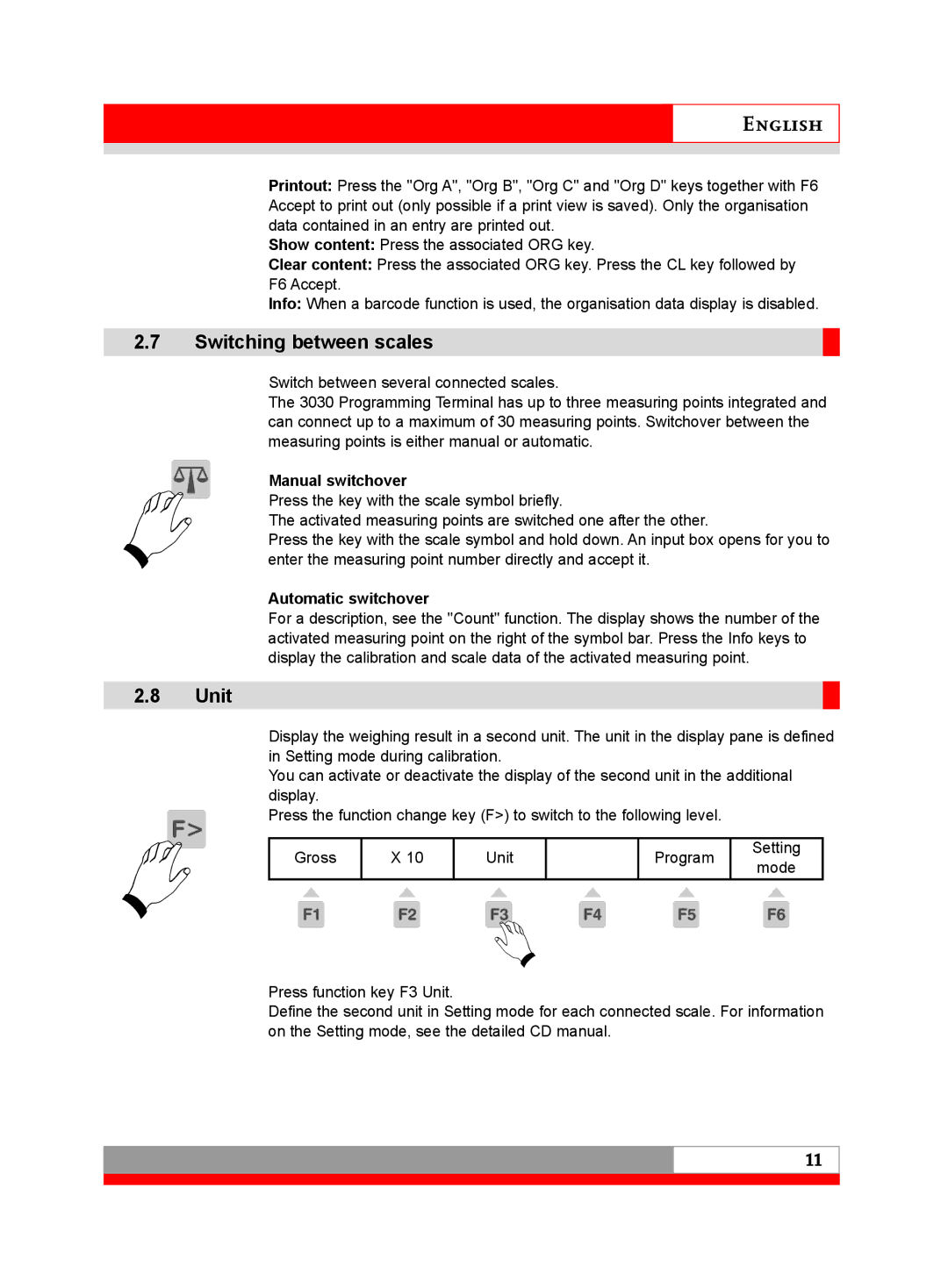 Soehnle 3030 manual Switching between scales, Unit, Manual switchover, Automatic switchover 