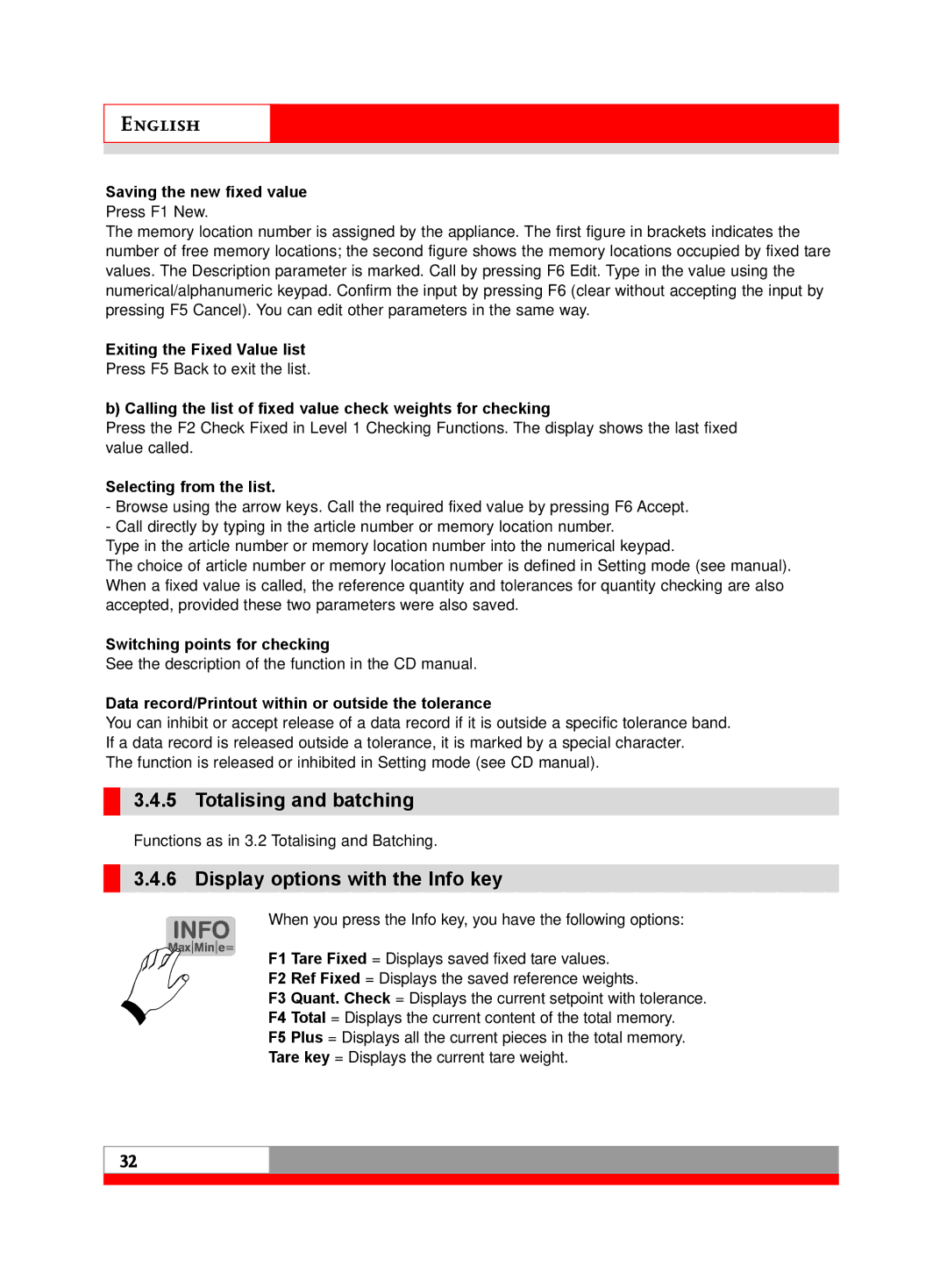 Soehnle 3030 manual Calling the list of fixed value check weights for checking, Switching points for checking 