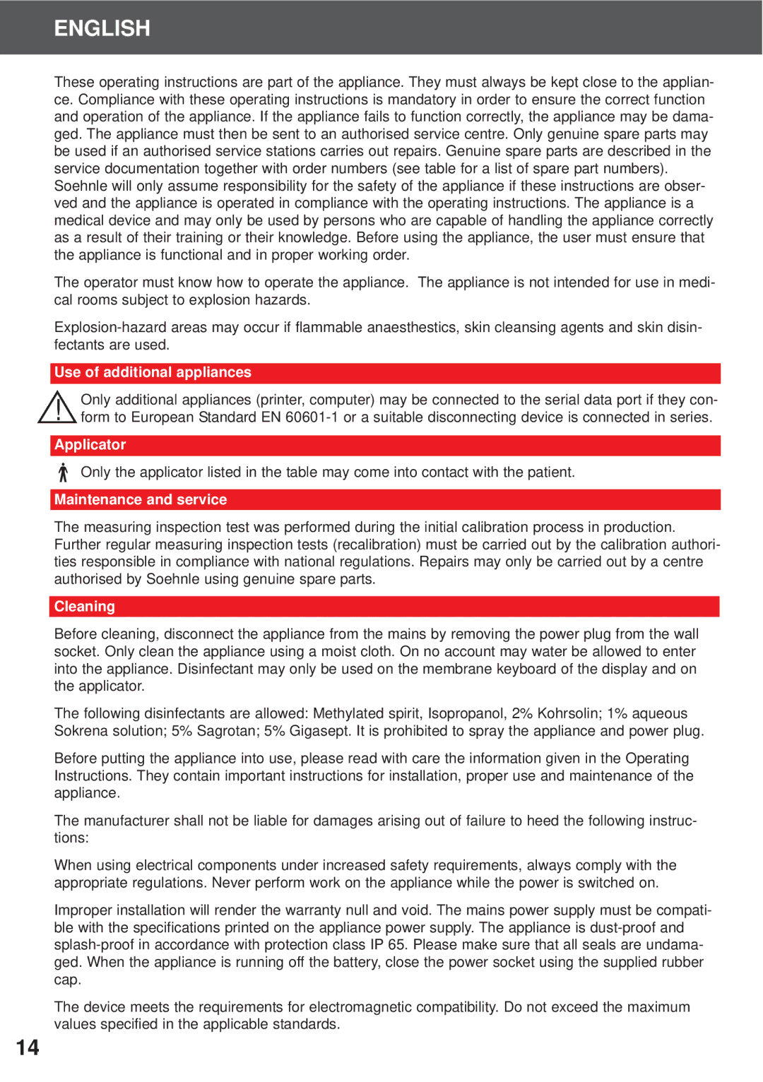 Soehnle 7702, 7700, 7701 operating instructions Use of additional appliances, Maintenance and service, Cleaning 