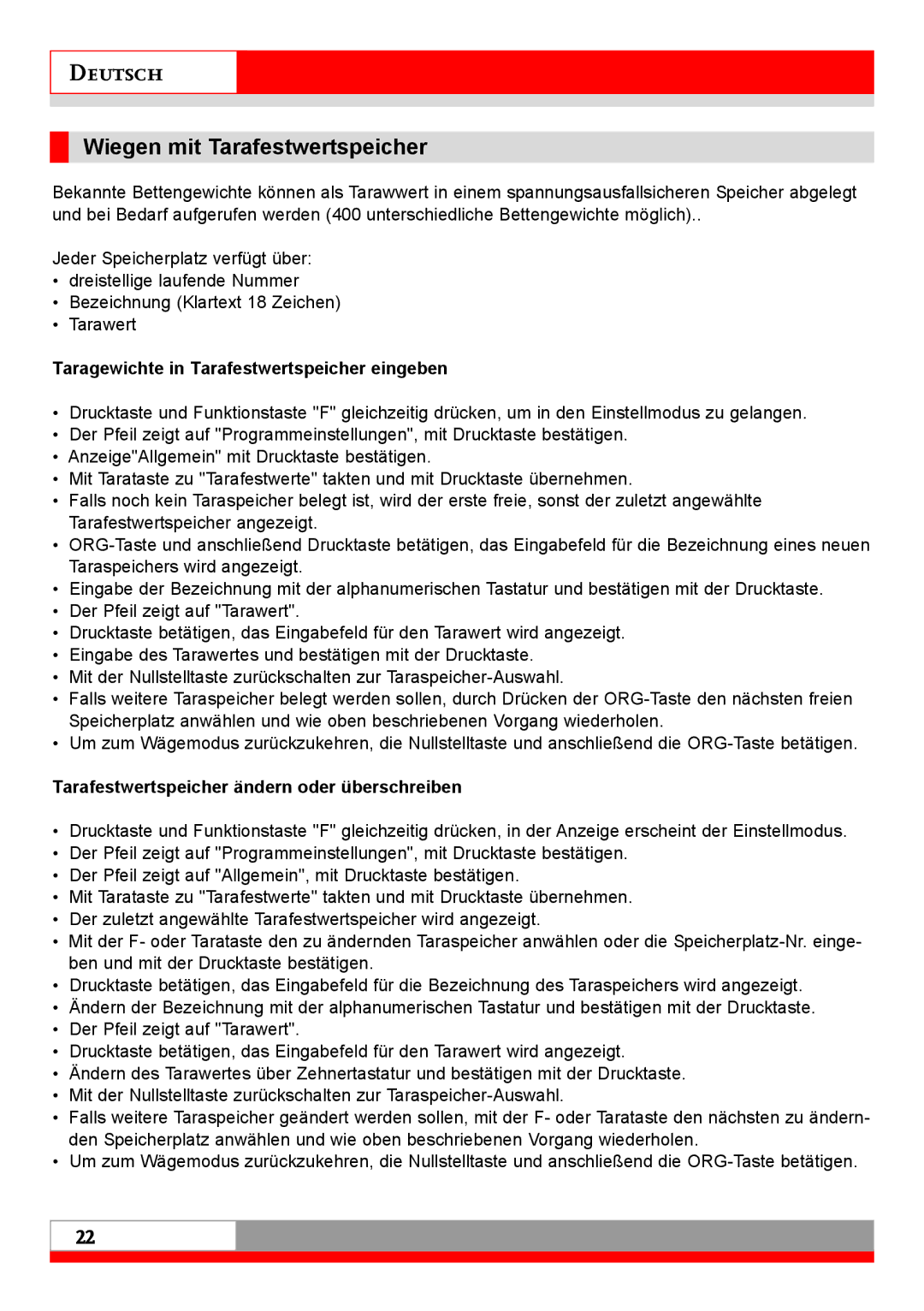 Soehnle 7710 operating instructions Wiegen mit Tarafestwertspeicher, Taragewichte in Tarafestwertspeicher eingeben 