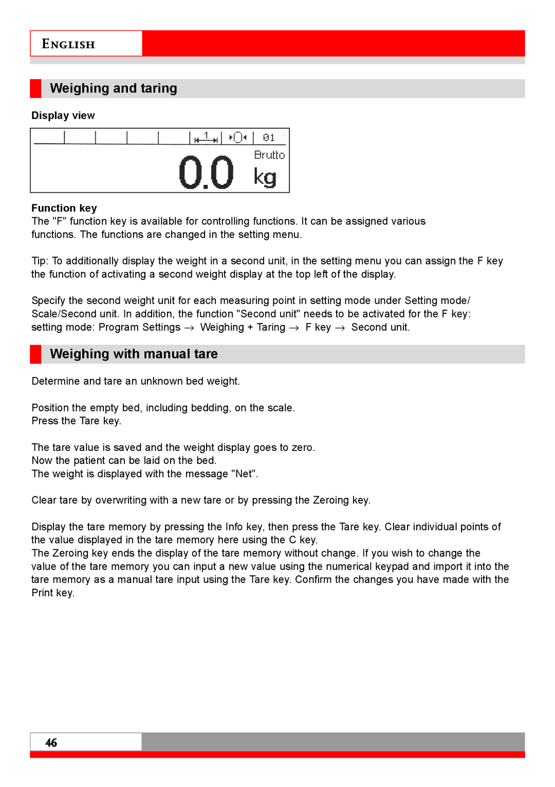 Soehnle 7710 operating instructions Weighing and taring, Weighing with manual tare, Display view Function key 