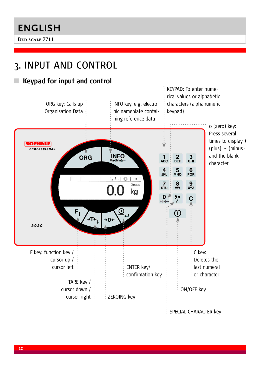 Soehnle 7711 manual Input and Control, Keypad for input and control 