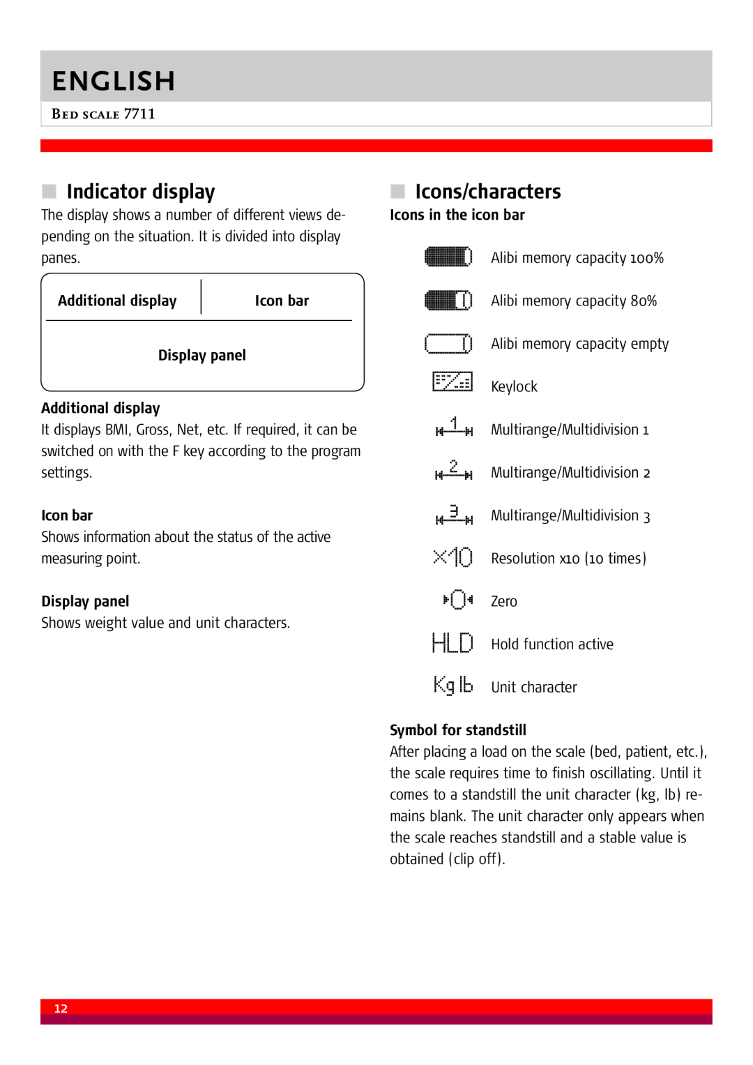 Soehnle 7711 manual Indicator display Icons/characters 