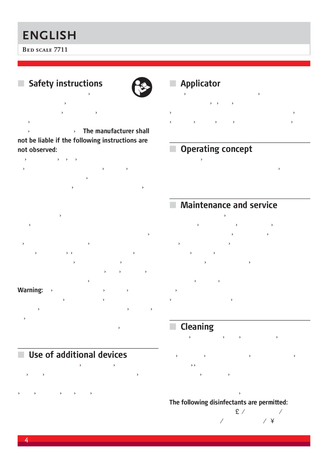 Soehnle 7711 manual Safety instructions, Use of additional devices, Applicator, Operating concept, Maintenance and service 