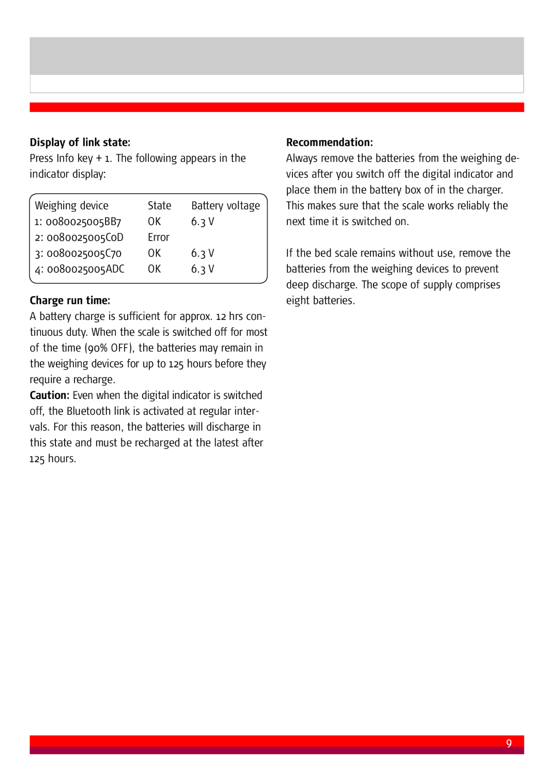 Soehnle 7711 manual Display of link state, Charge run time, Recommendation 