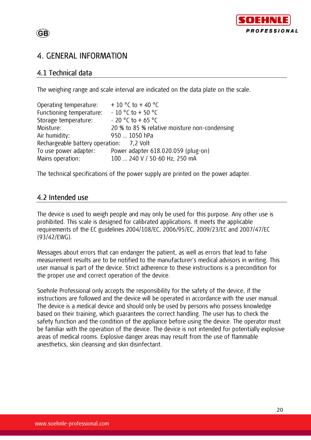 Soehnle 7730, 7731 user manual General Information, Technical data, Intended use 