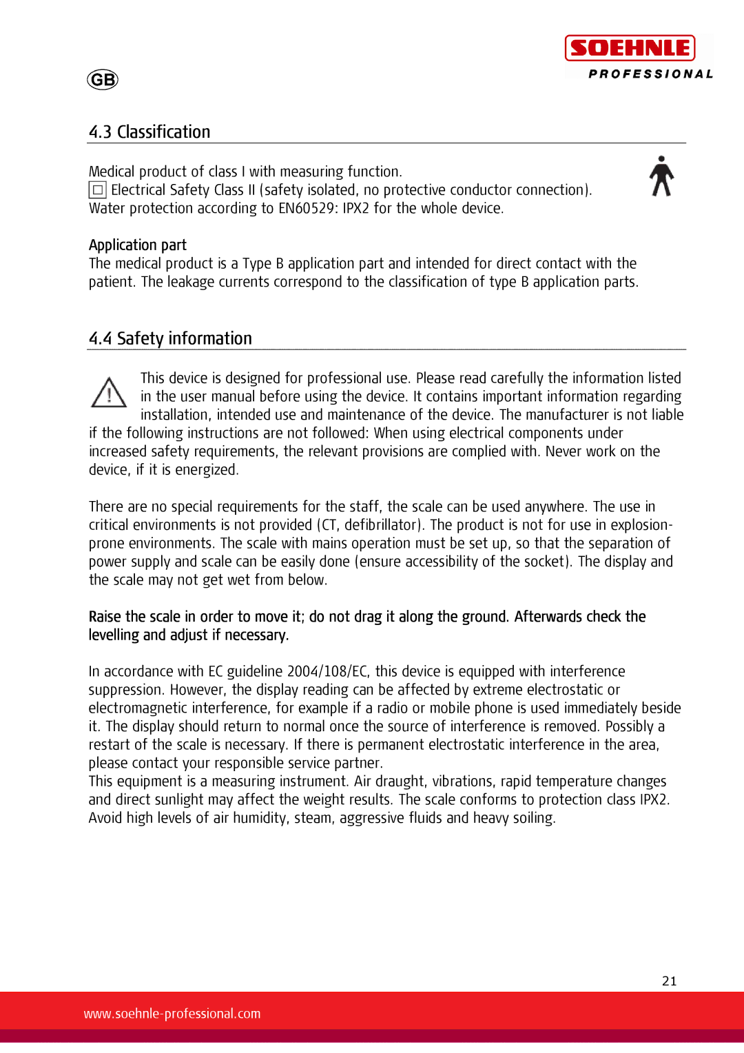 Soehnle 7731, 7730 user manual Classification, Safety information, Application part 