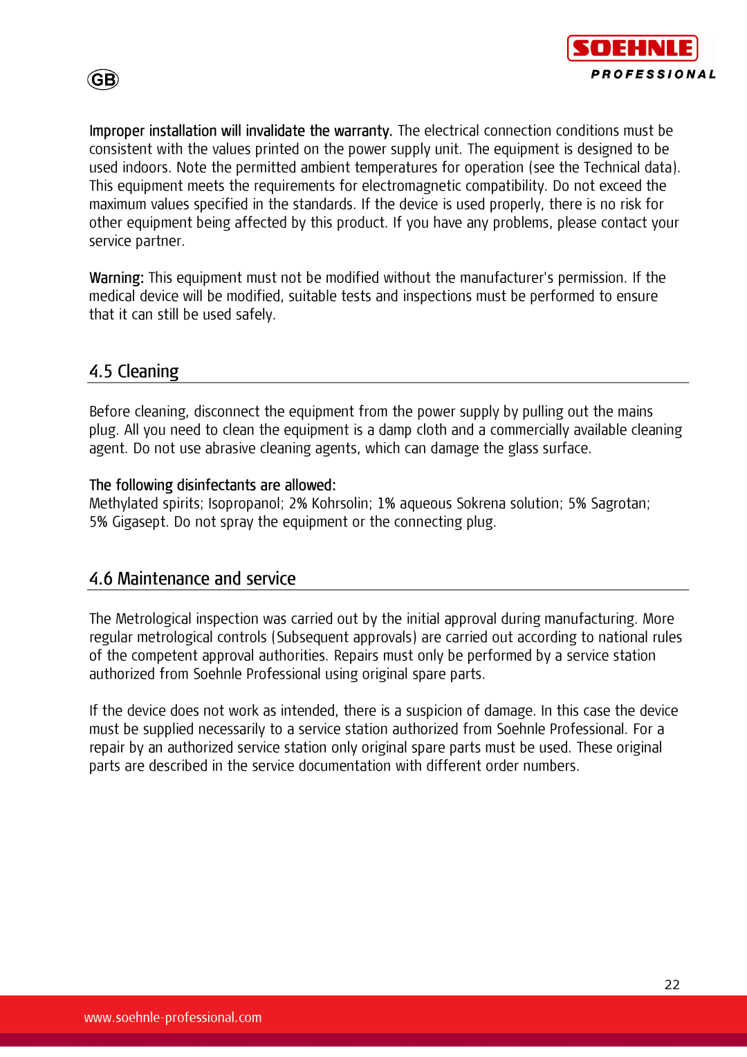 Soehnle 7730, 7731 user manual Cleaning, Maintenance and service, Following disinfectants are allowed 