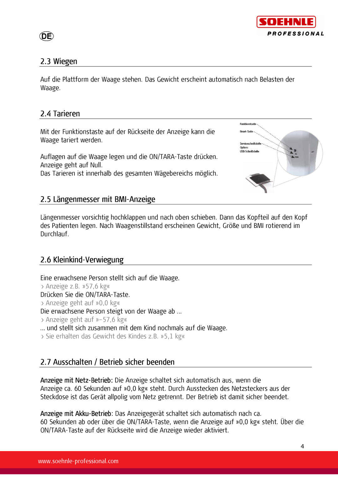 Soehnle 7730 Wiegen, Tarieren, Längenmesser mit BMI-Anzeige, Kleinkind-Verwiegung, Ausschalten / Betrieb sicher beenden 