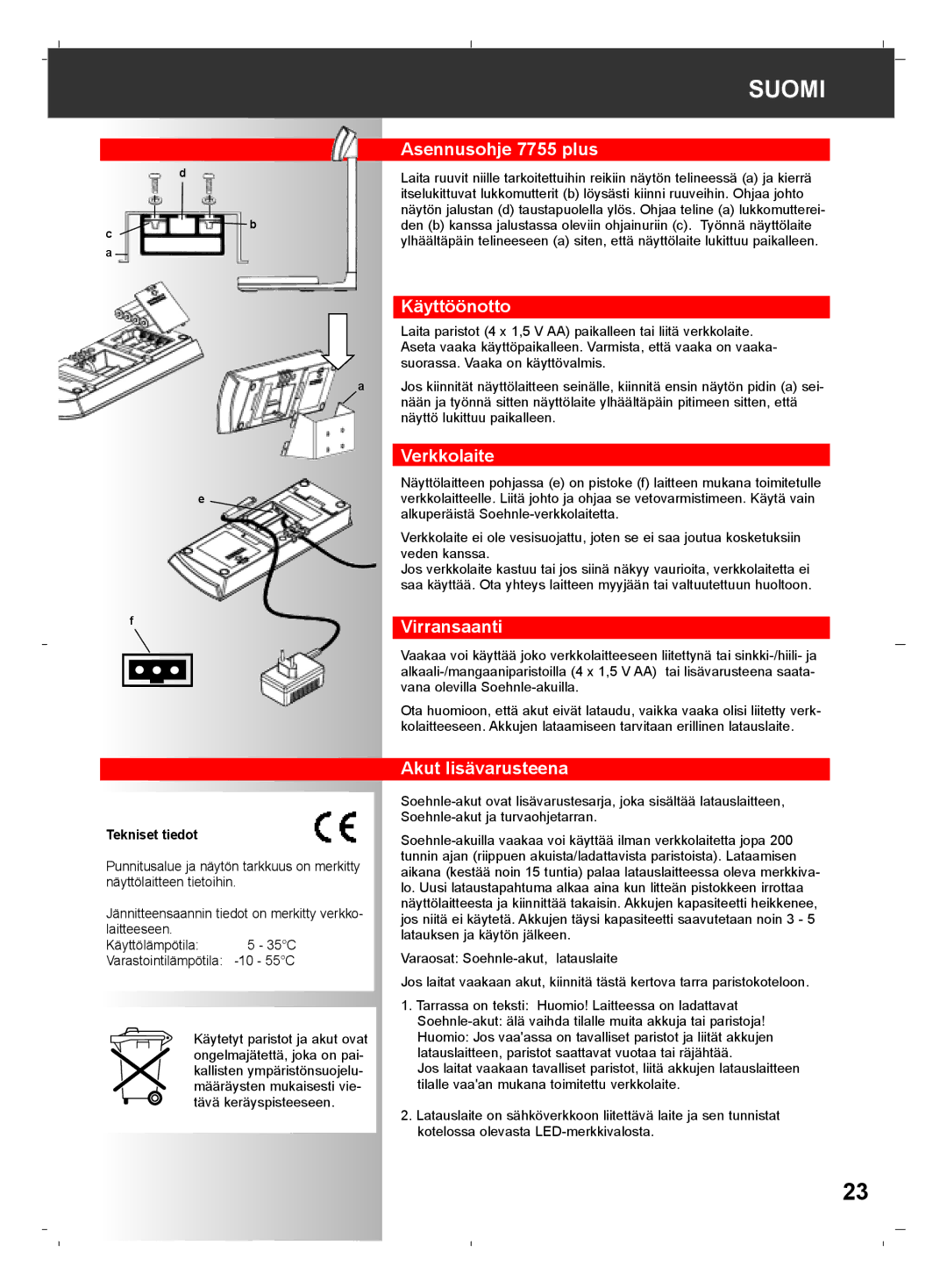 Soehnle 7757, 7755 Plus, 7756 operating instructions Suomi 