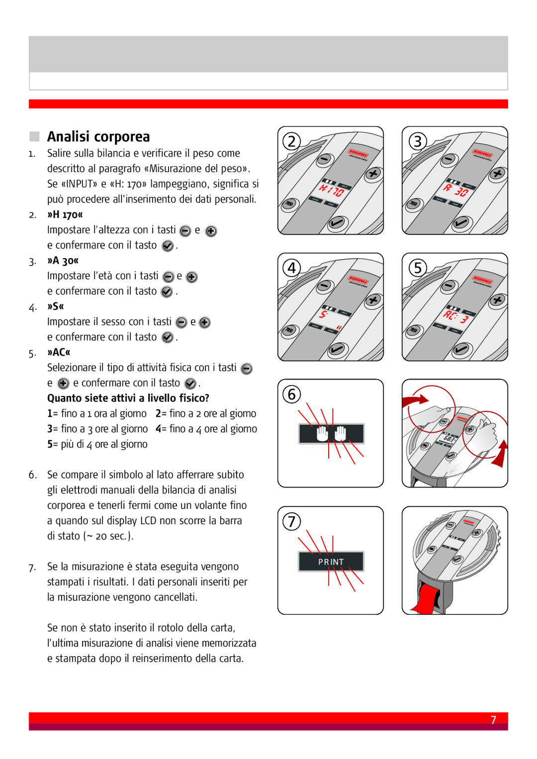 Soehnle 7850 manual Analisi corporea 