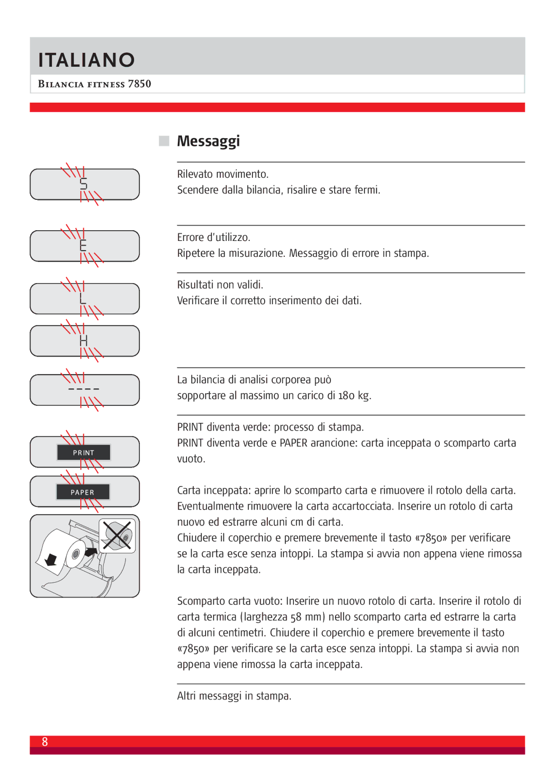 Soehnle 7850 manual Messaggi 