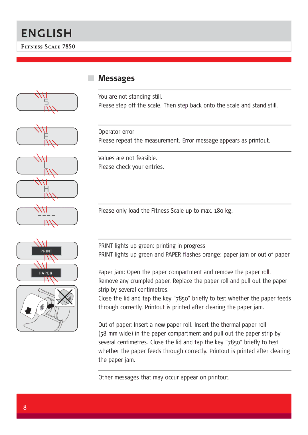 Soehnle 7850 manual Messages 