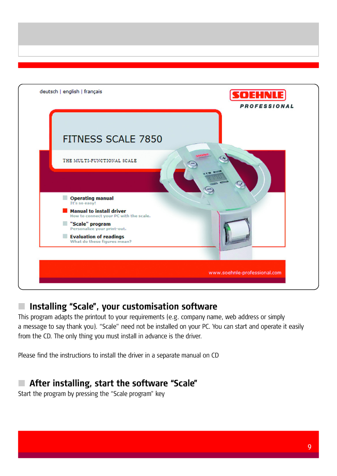 Soehnle 7850 manual Installing Scale, your customisation software, After installing, start the software Scale 