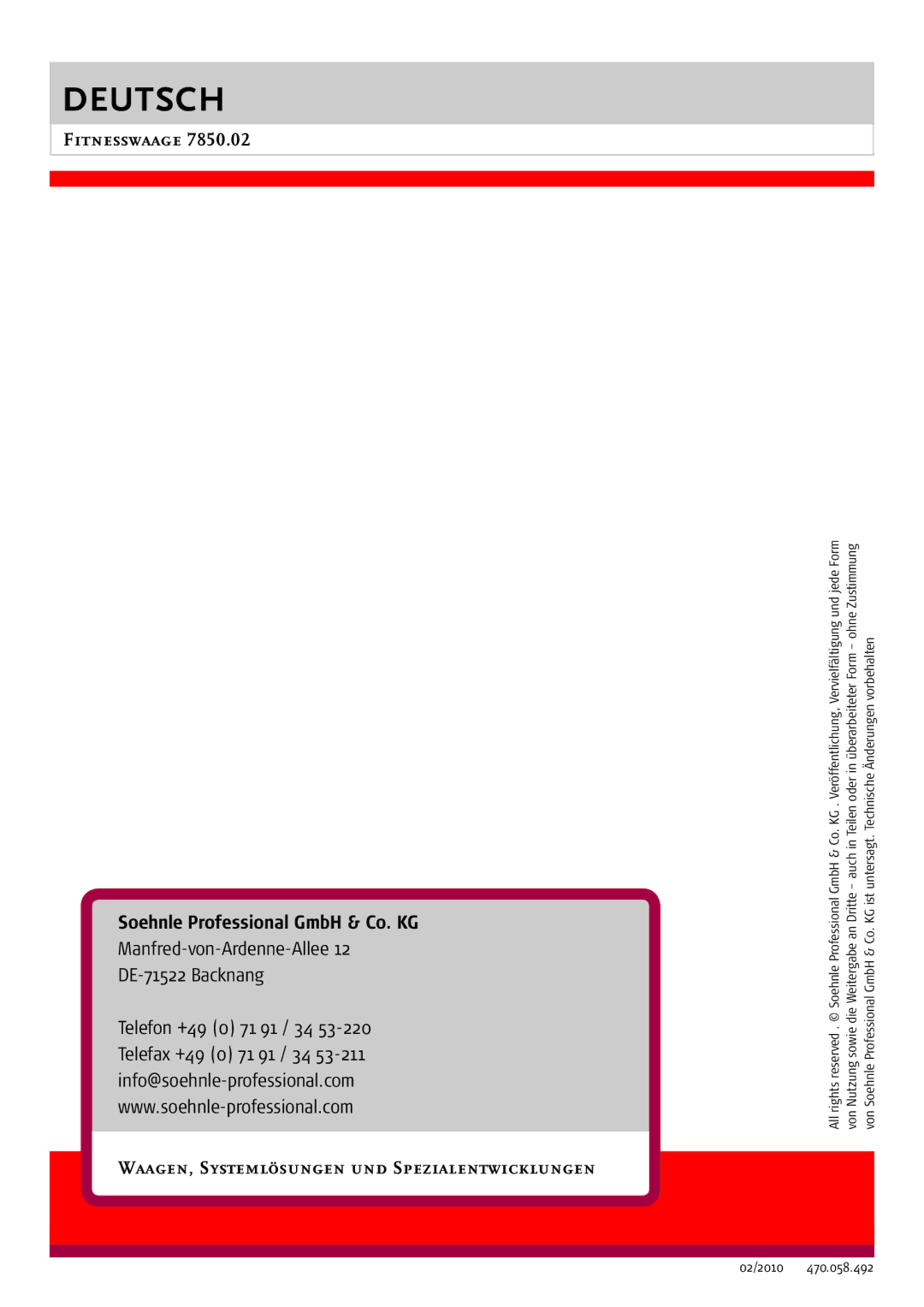 Soehnle 7850.02 manual Waagen, Systemlösungen und Spezialentwicklungen 