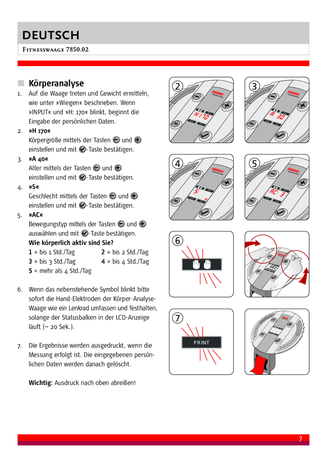 Soehnle 7850.02 manual Körperanalyse 