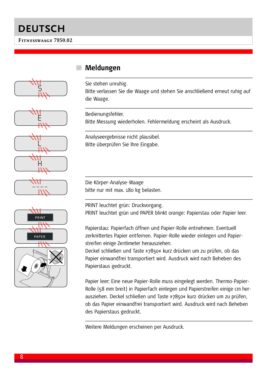 Soehnle 7850.02 manual Meldungen 