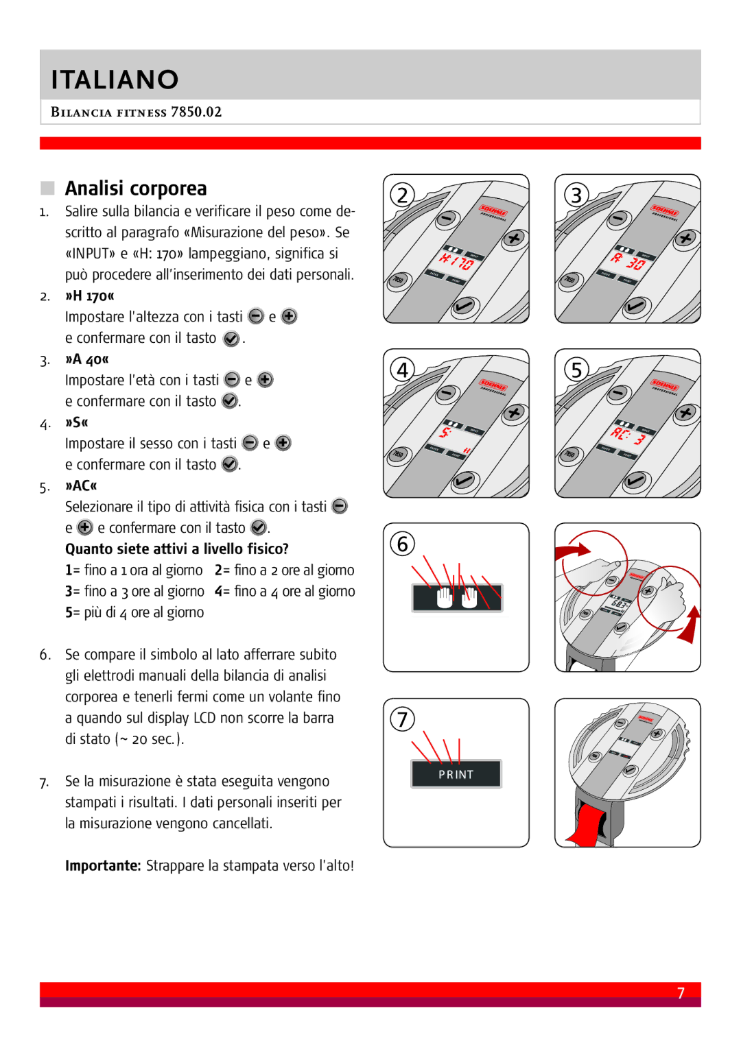 Soehnle 7850.02 manual Analisi corporea 