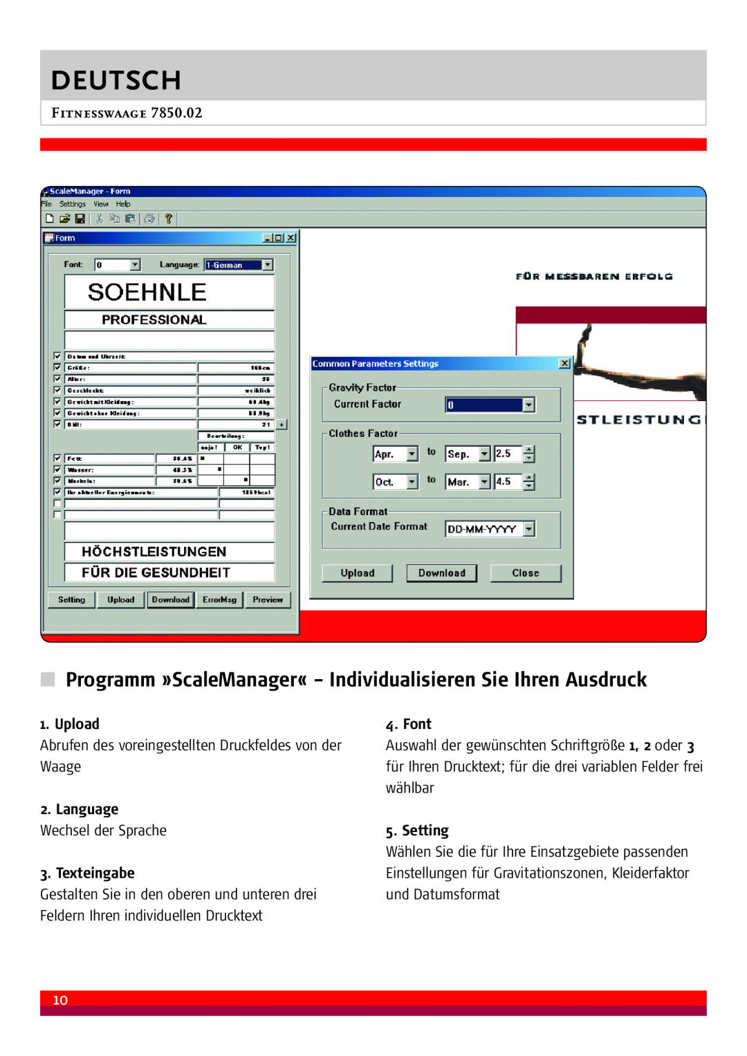 Soehnle 7850.02 Programm »ScaleManager« - Individualisieren Sie Ihren Ausdruck, Upload, Font, Language, Setting, Deutsch 