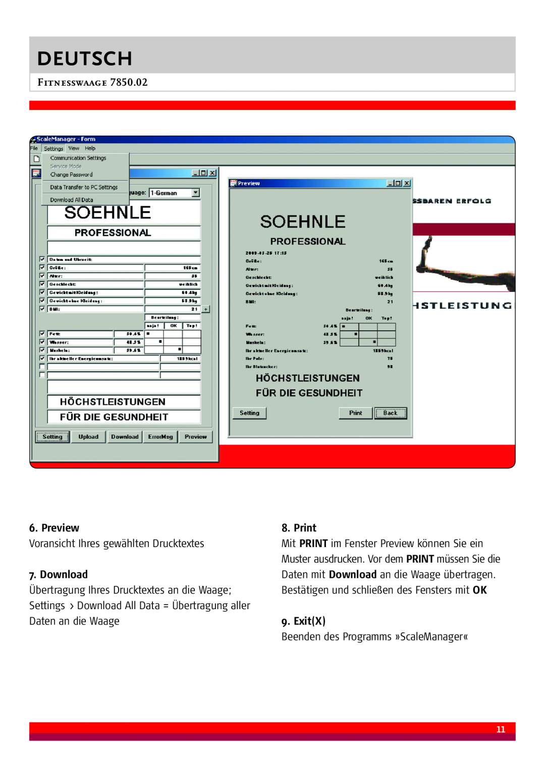 Soehnle 7850.02 manual Preview, Download, Print, ExitX, Deutsch, Fitnesswaage 