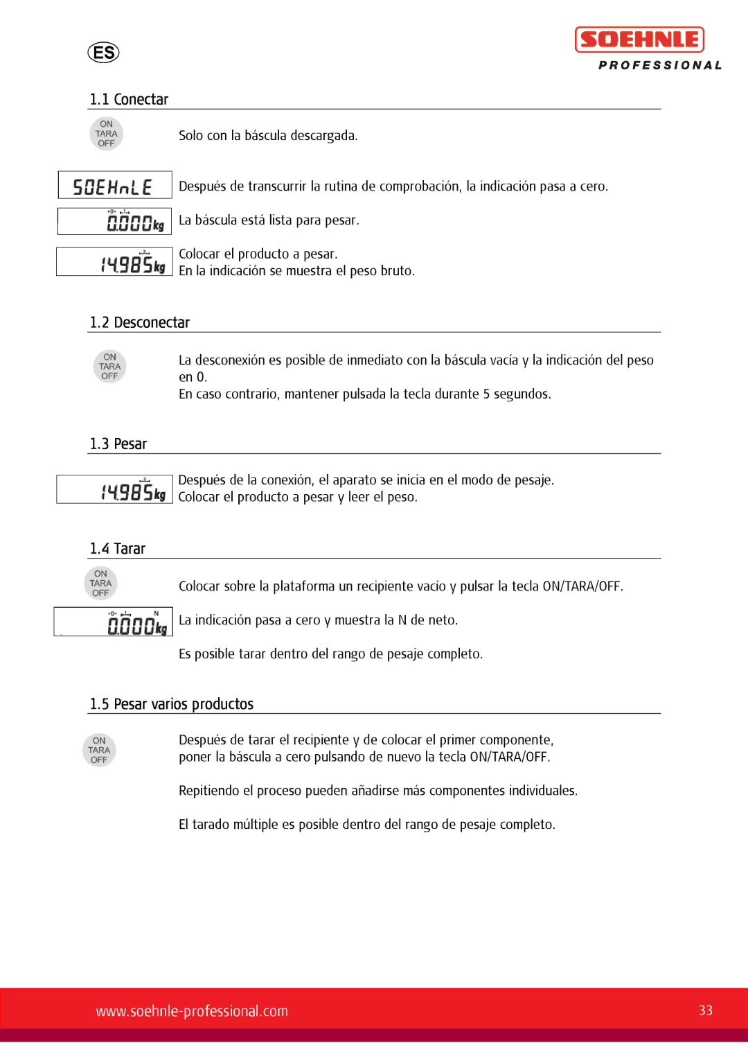 Soehnle 9055, 9057, 9056 user manual Conectar, Desconectar, Pesar varios productos 