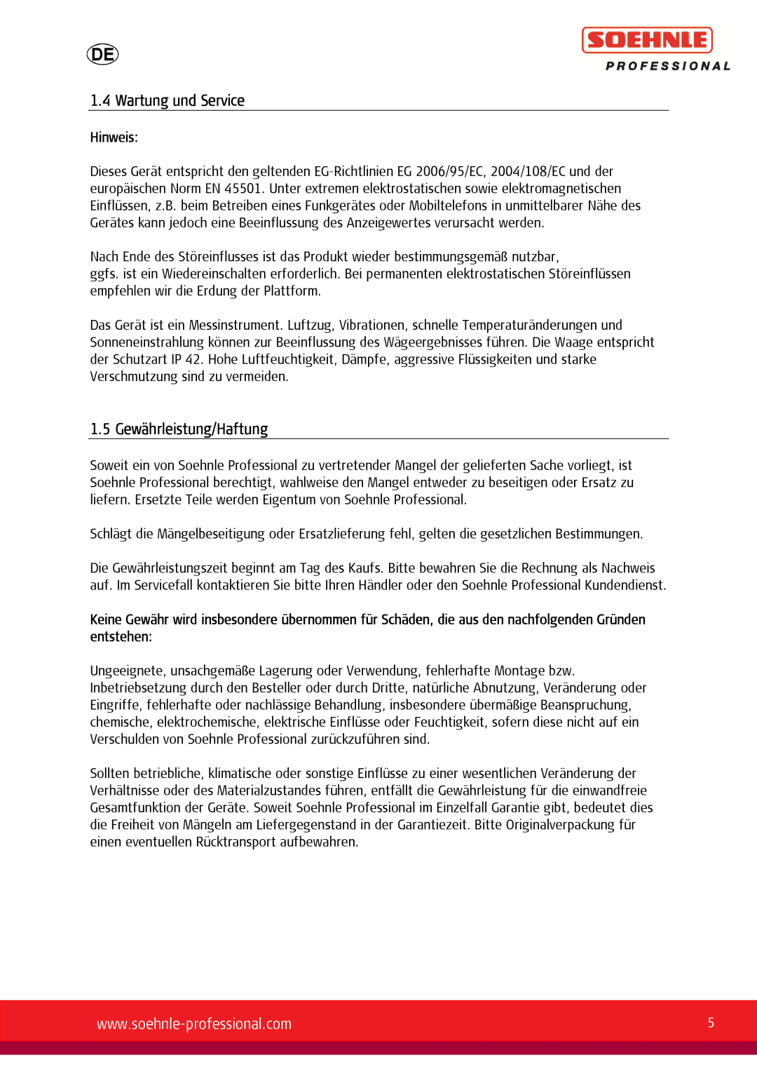 Soehnle 9056, 9055, 9057 user manual Wartung und Service, Gewährleistung/Haftung 