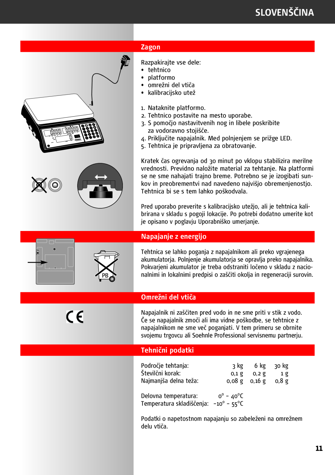 Soehnle 9220 manual Zagon, Napajanje z energijo, Omrežni del vtiča, Tehnični podatki, Slovenščina 