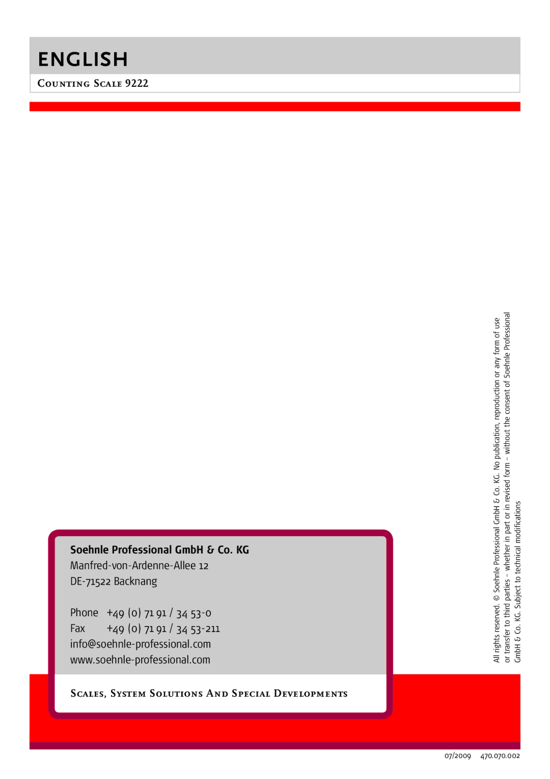 Soehnle 9222 Manfred-von-Ardenne-Allee DE-71522 Backnang Phone +49 Fax, Scales, System Solutions And Special Developments 