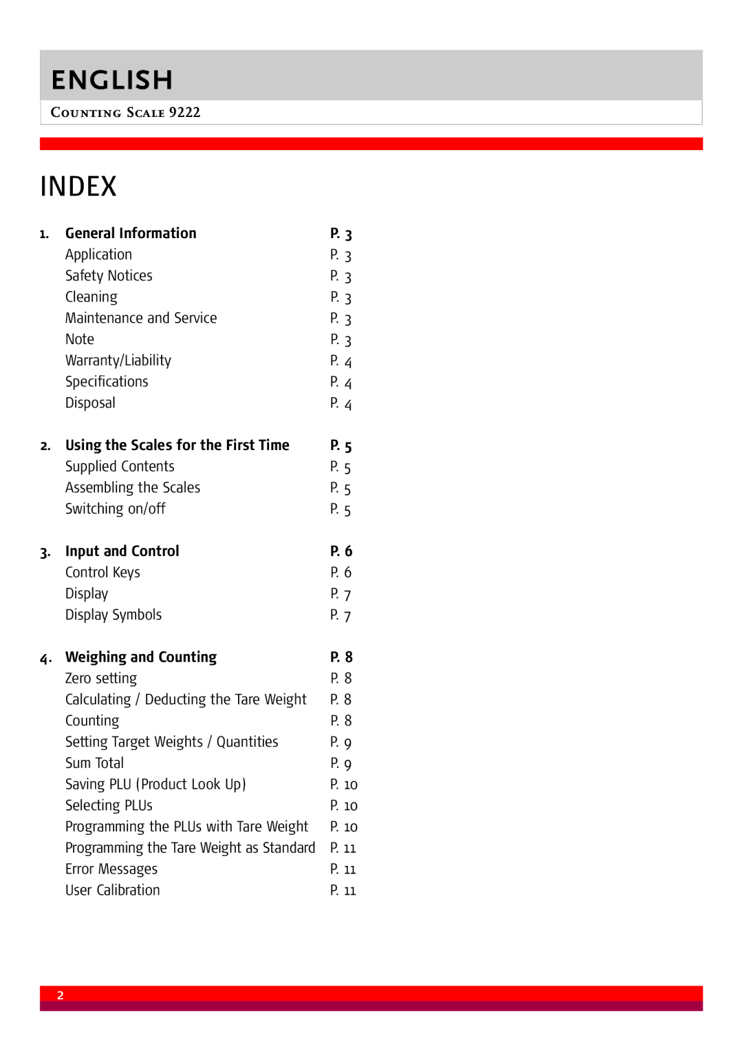 Soehnle 9222 Index, General Information, Using the Scales for the First Time, Input and Control, Weighing and Counting 