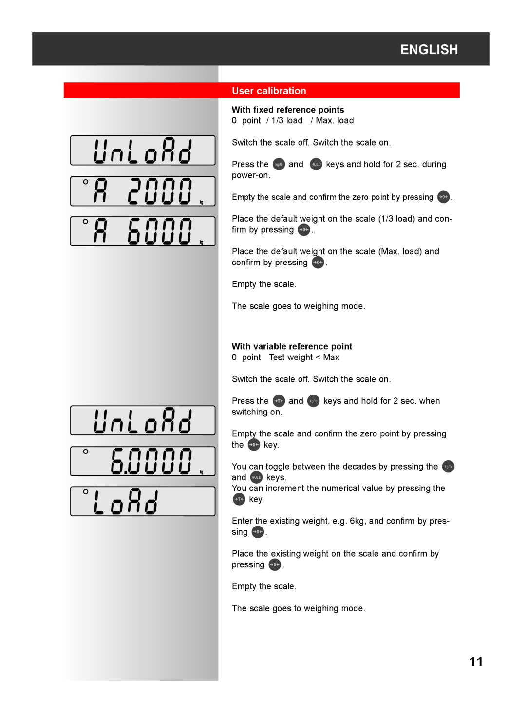 Soehnle 9240 manual User calibration, With fixed reference points 