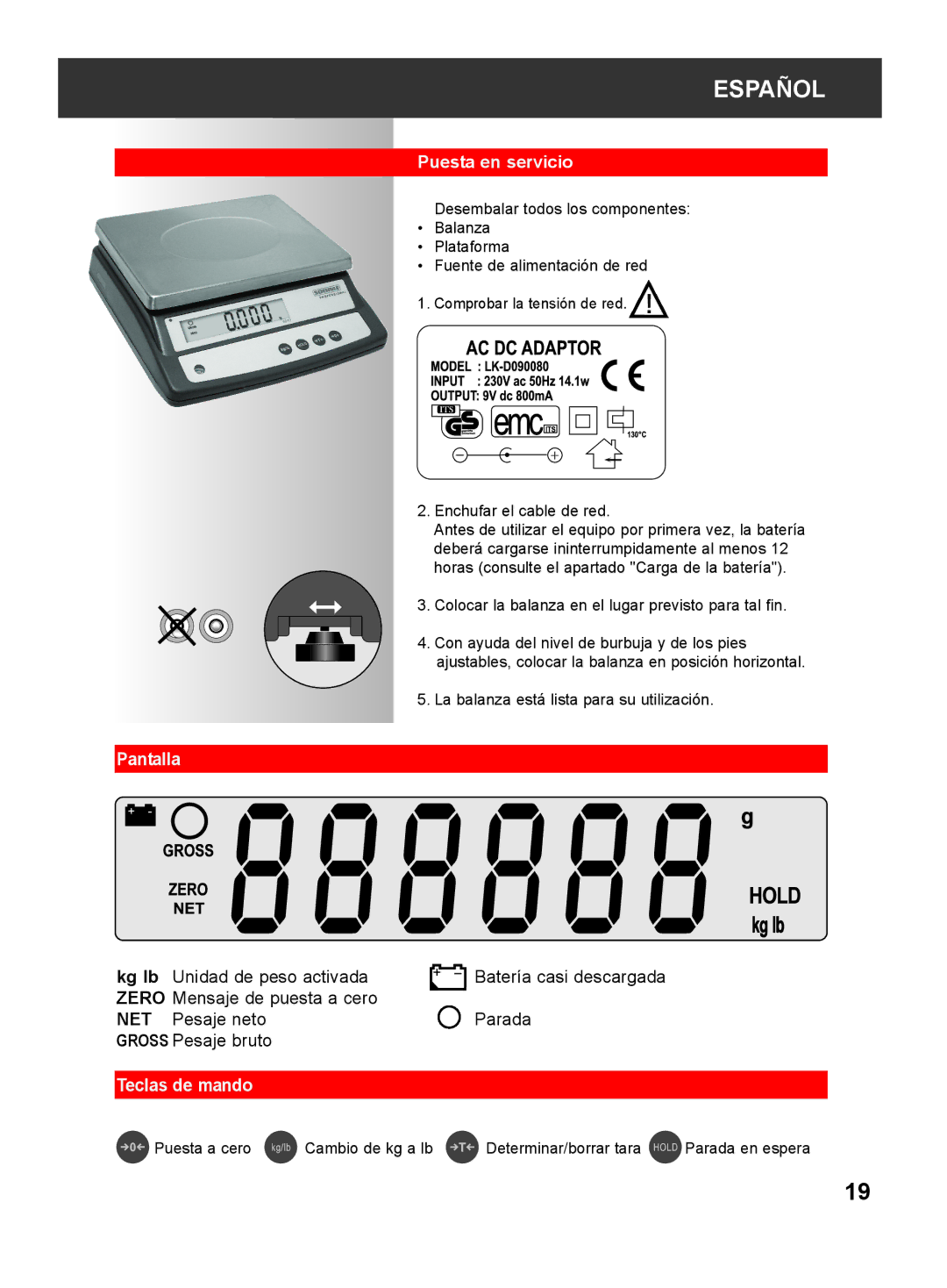 Soehnle 9240 manual Puesta en servicio, Pantalla, Teclas de mando 