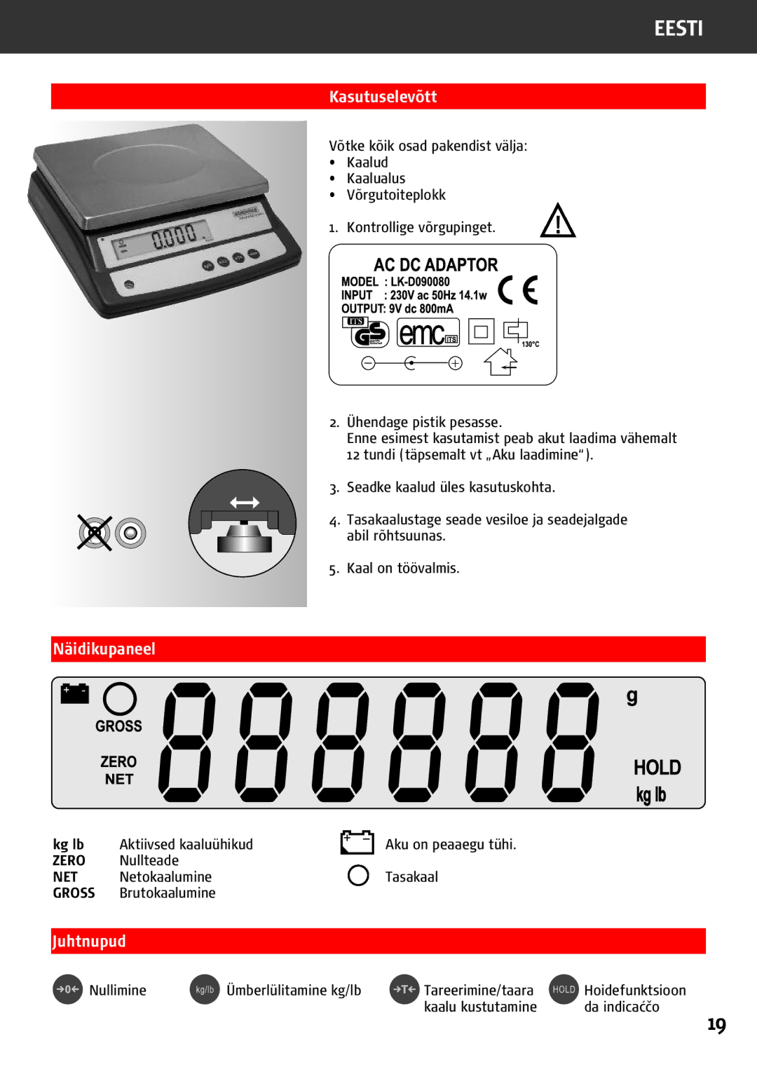 Soehnle 9240 manual Kasutuselevõtt, Näidikupaneel, Juhtnupud 