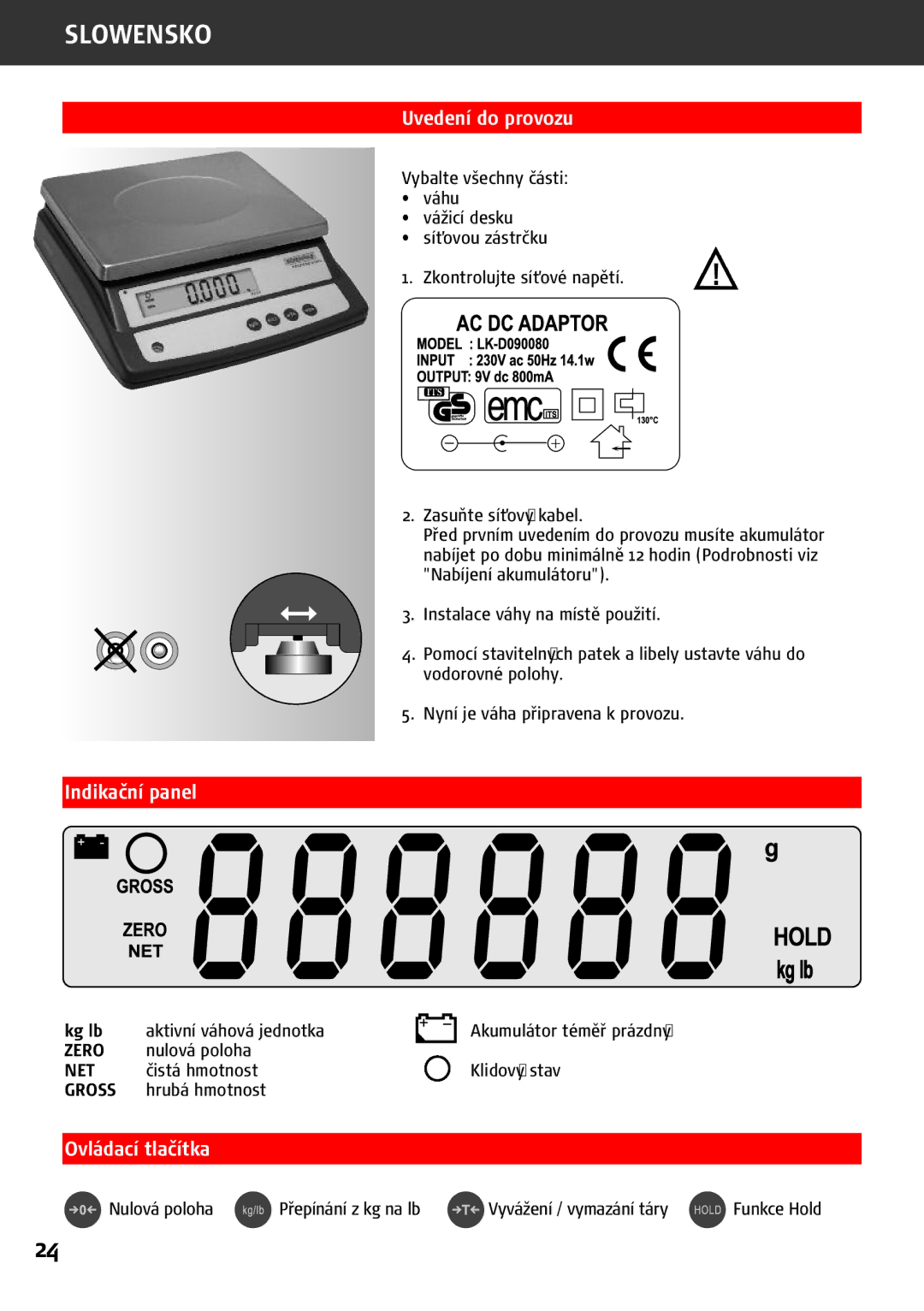 Soehnle 9240 manual Uvedení do provozu, Indikační panel, Ovládací tlačítka 