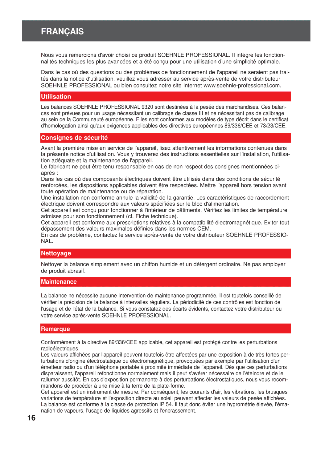 Soehnle 9320 manual Utilisation, Consignes de sécurité, Nettoyage, Remarque 