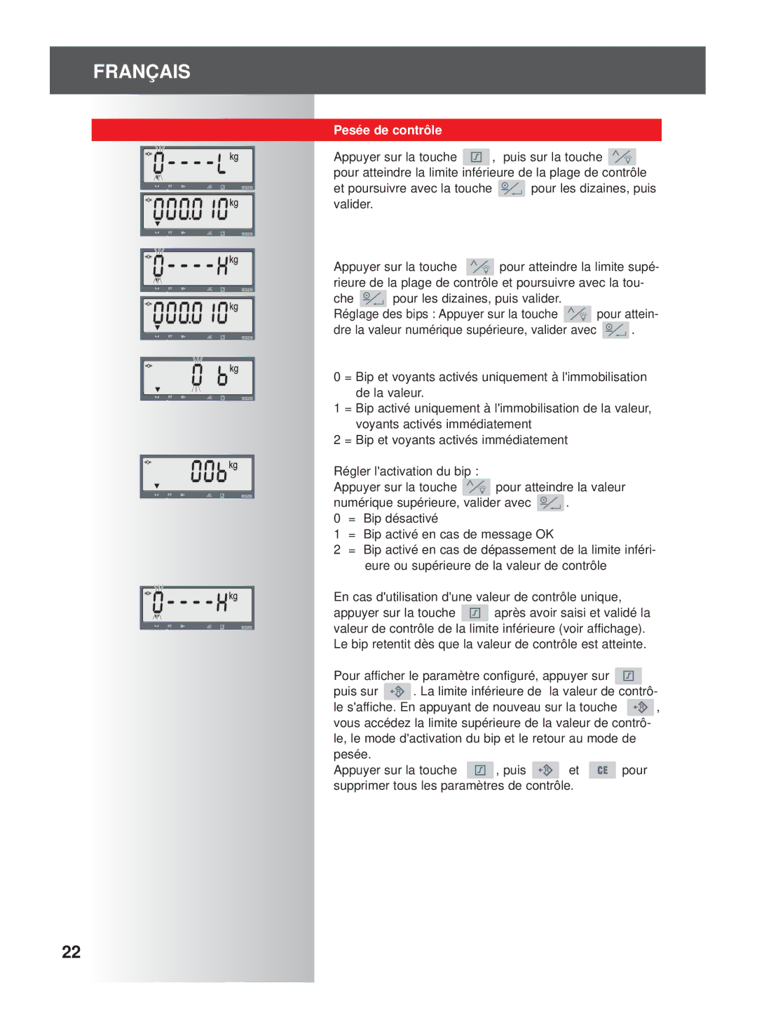 Soehnle 9320 manual Pesée de contrôle 