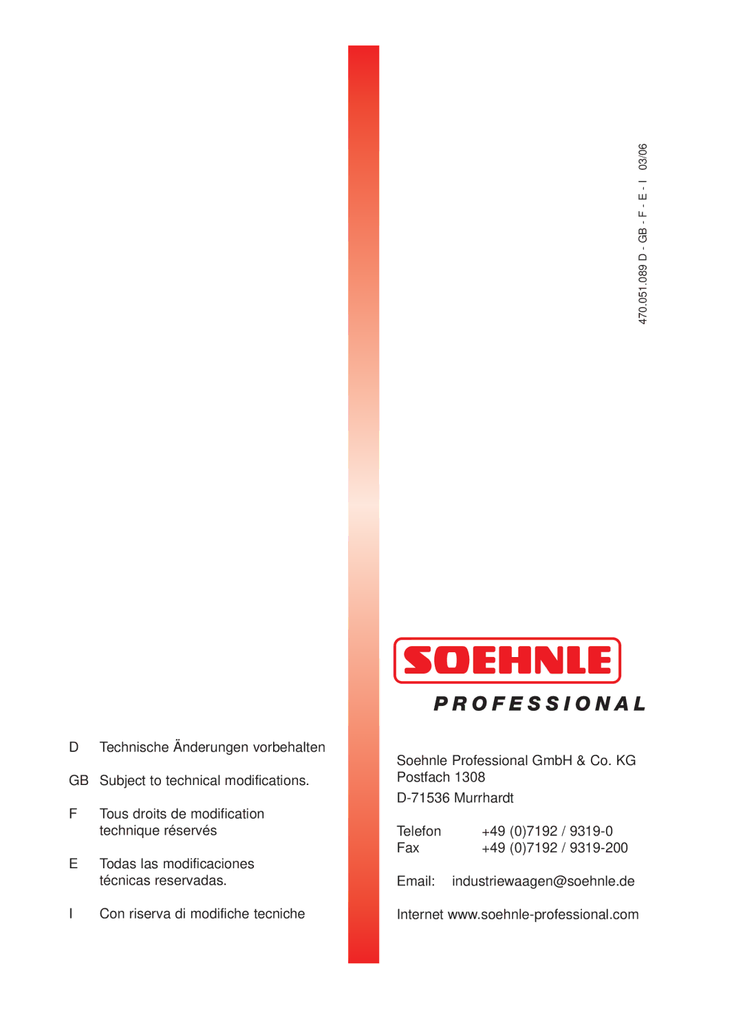 Soehnle 9320 manual Con riserva di modifiche tecniche 