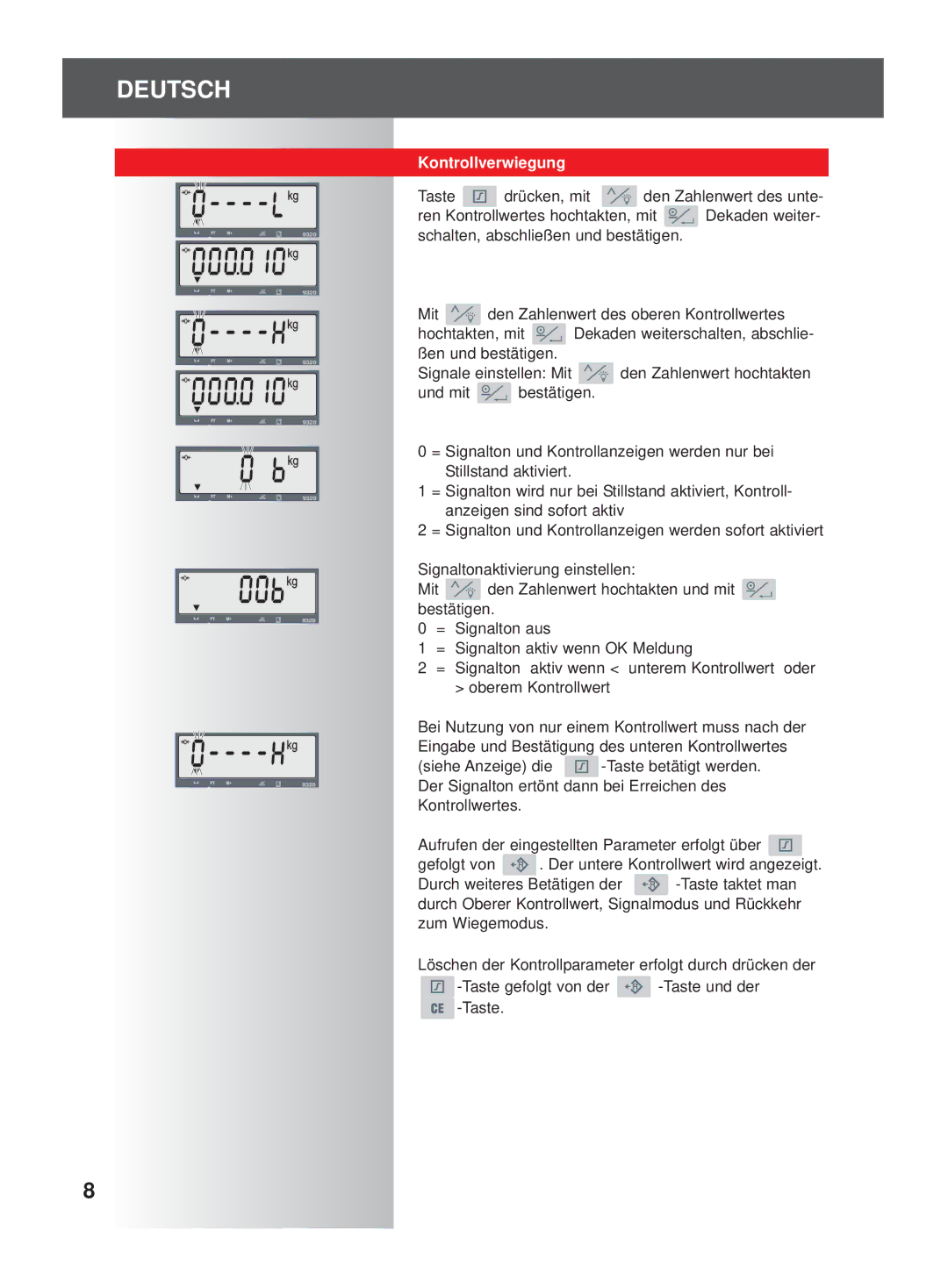 Soehnle 9320 manual Kontrollverwiegung 