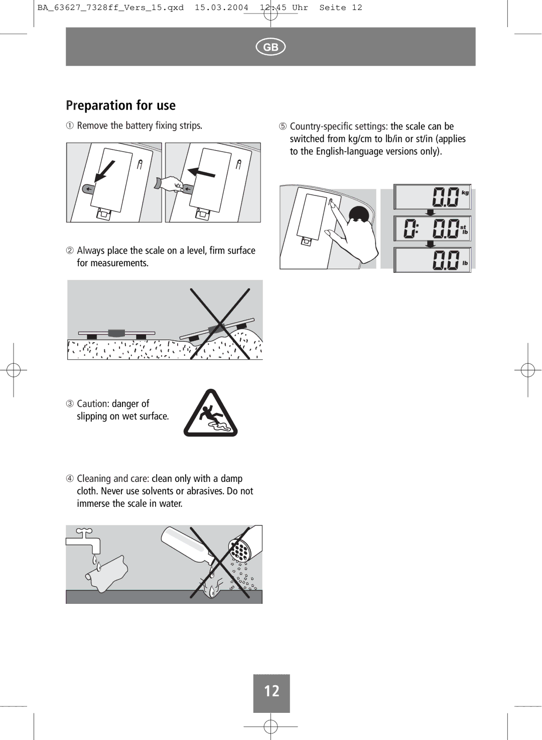 Soehnle body fat monitor operating instructions Preparation for use 