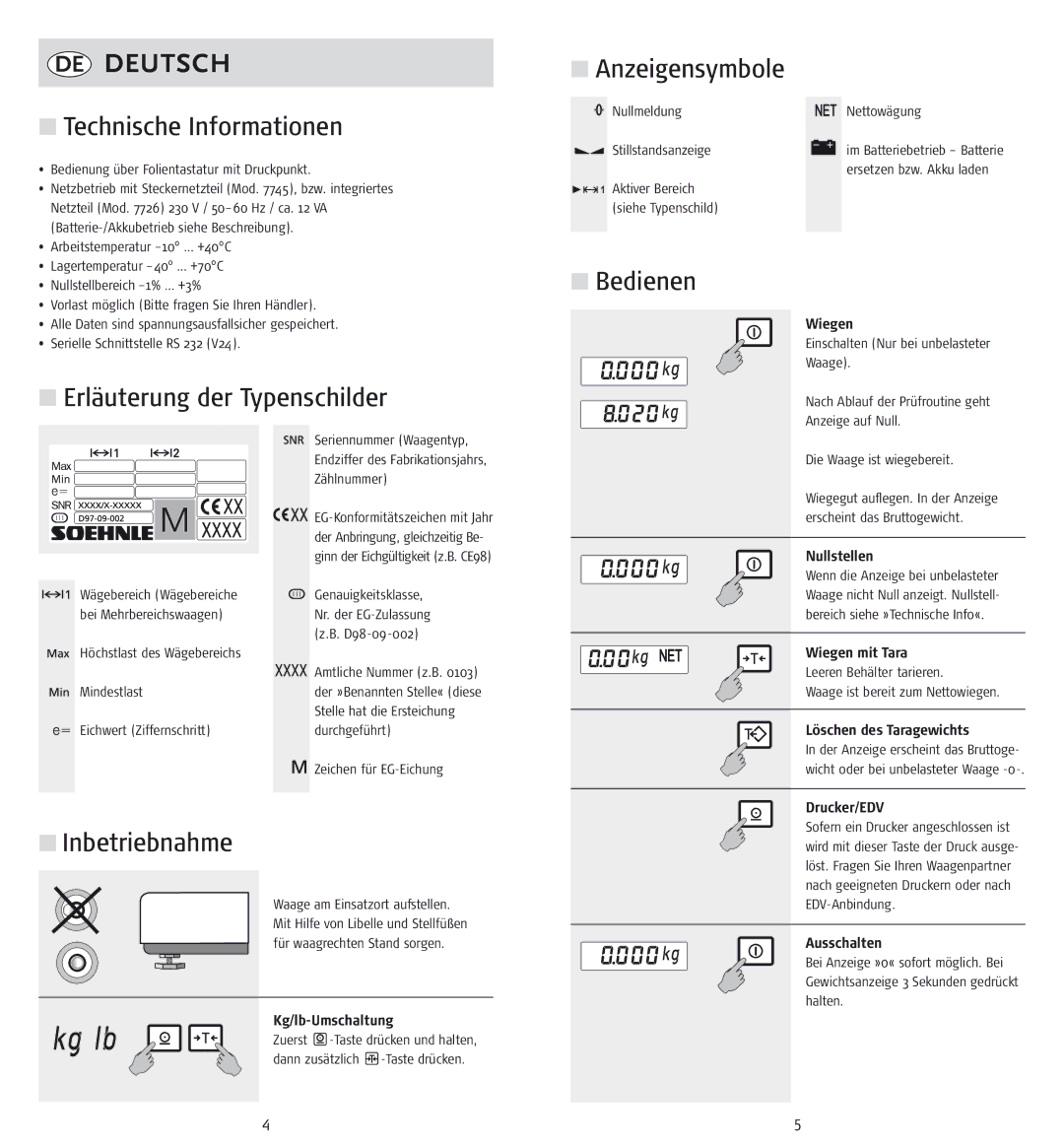 Soehnle cwe7745, cwb7726 operating instructions DE Deutsch 