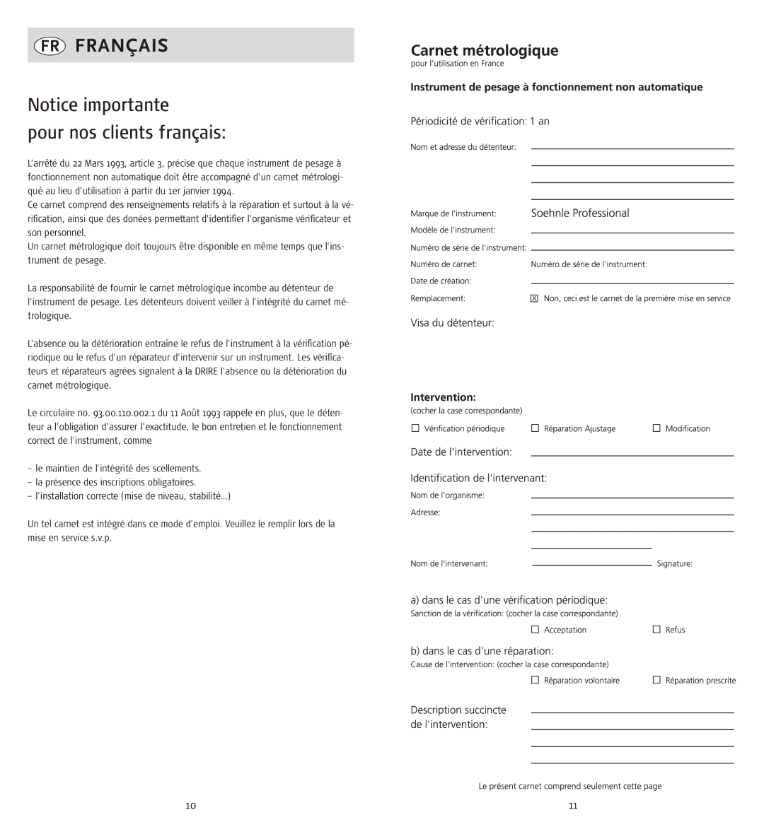 Soehnle cwb7726, cwe7745 operating instructions FR Français, Pour nos clients français 