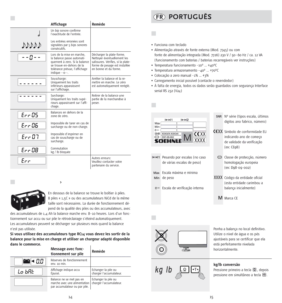 Soehnle cwb7726, cwe7745 operating instructions FR Portugues 