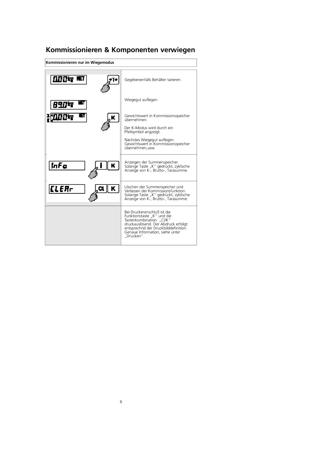 Soehnle CWC7746 operating instructions Kommissionieren & Komponenten verwiegen, Kommissionieren nur im Wiegemodus 