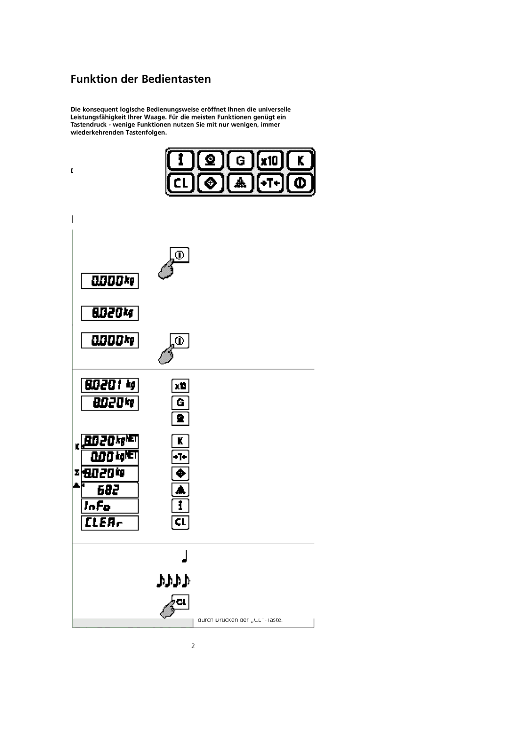 Soehnle CWC7746 operating instructions Funktion der Bedientasten, Bedienen, Ein Aus, Nullstellen 