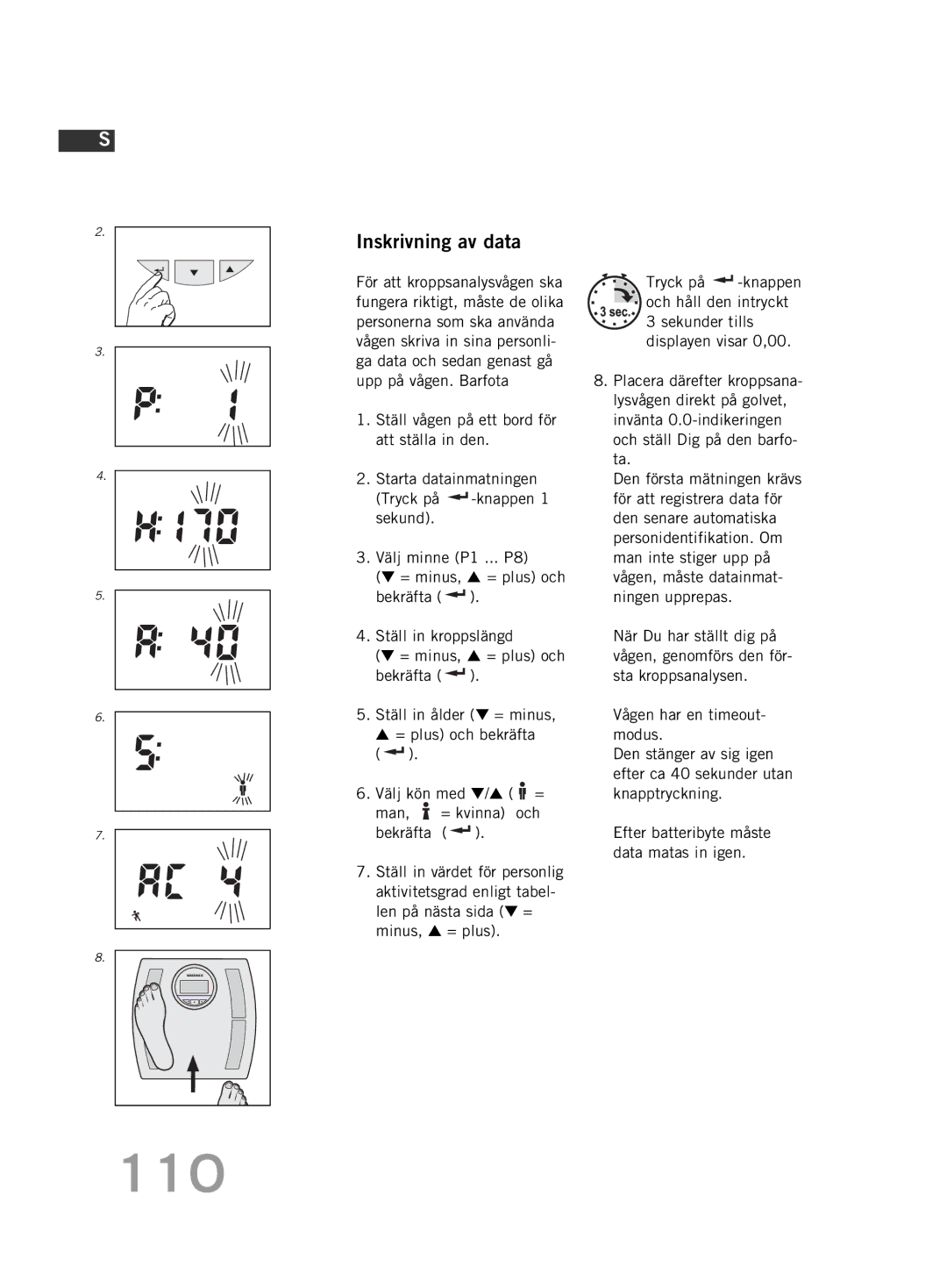 Soehnle F4 manual 110, Inskrivning av data 